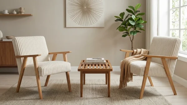 Zestaw 2 foteli PRL retro krzesło vintage sztruks beżowy Soler Family Meble — komfort