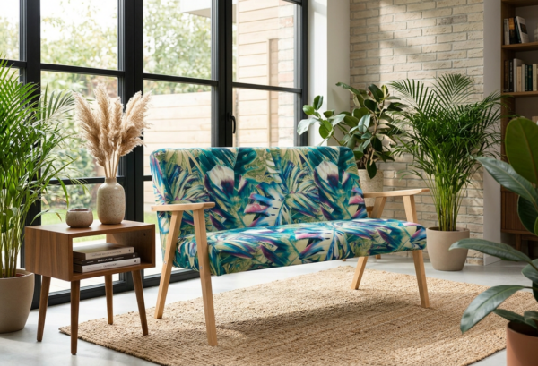 Sofa w stylu PRL retro kanapa vintage tropikalny zielony Soler Family Meble — komfort