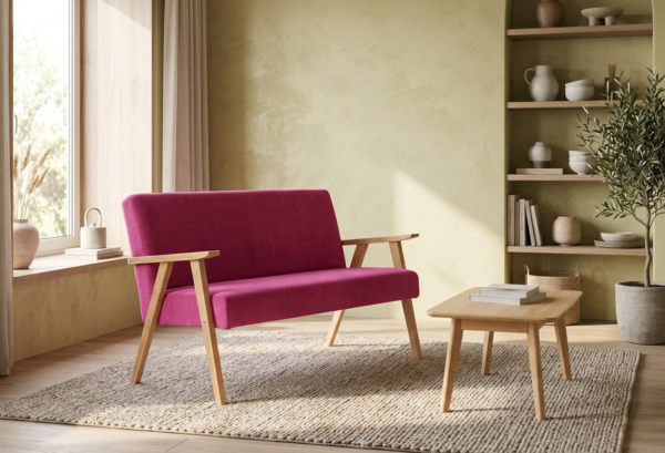 Sofa w stylu PRL retro kanapa vintage różowy fuksja Soler Family Meble — komfort