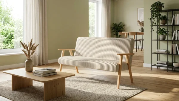 Sofa w stylu PRL retro kanapa vintage sztruks beż Soler Family Meble — komfort