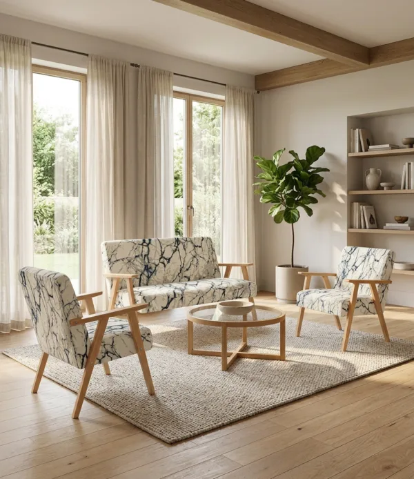 Zestaw wypoczynkowy sofa 2-os 2 fotele retro vintage biały Soler Family — komfort
