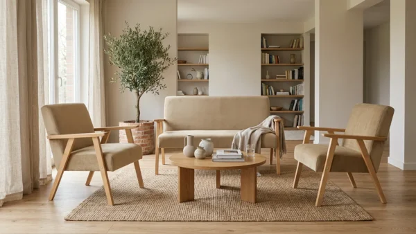 Zestaw wypoczynkowy sofa 2-os 2 fotele tkanina beżowy Soler Family Meble — komfort