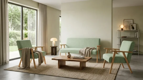 Zestaw wypoczynkowy sofa 2-os 2 fotele miętowy welur Soler Family Meble — komfort