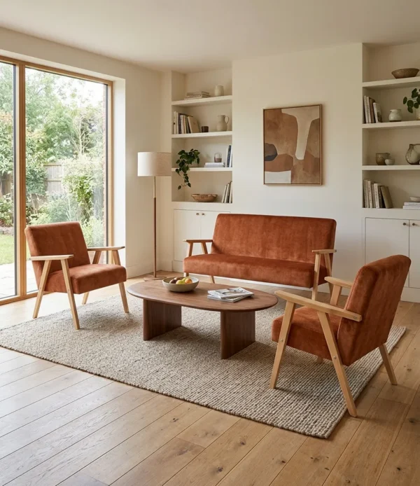 Zestaw wypoczynkowy sofa 2-os 2 fotele retro vintage salonu Soler Family — komfort