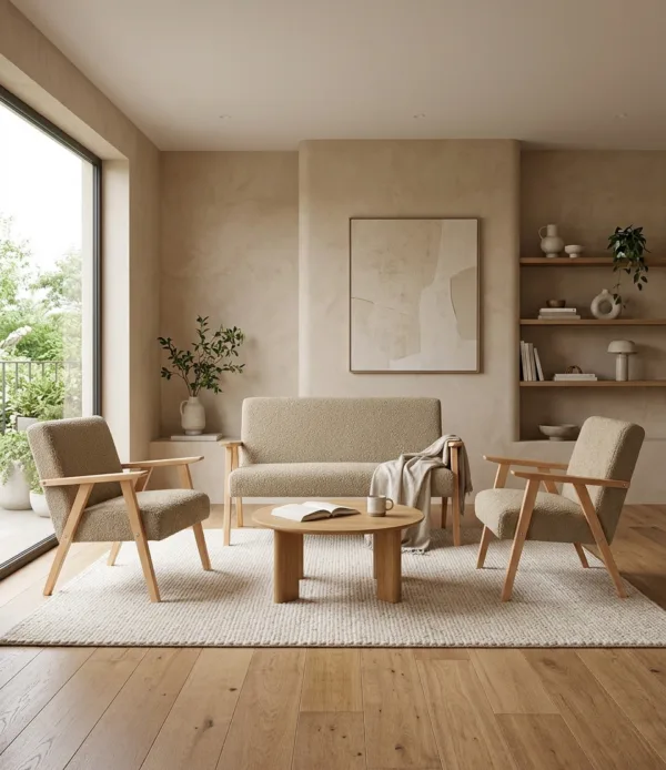 Zestaw wypoczynkowy sofa 2-os 2 fotele bujany beżowy Soler Family Meble — komfort