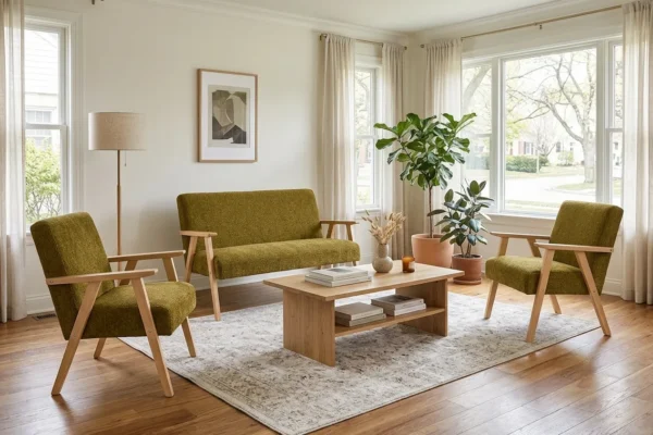 Zestaw wypoczynkowy sofa 2-os 2 fotele szenil welur zielony Soler Family — komfort