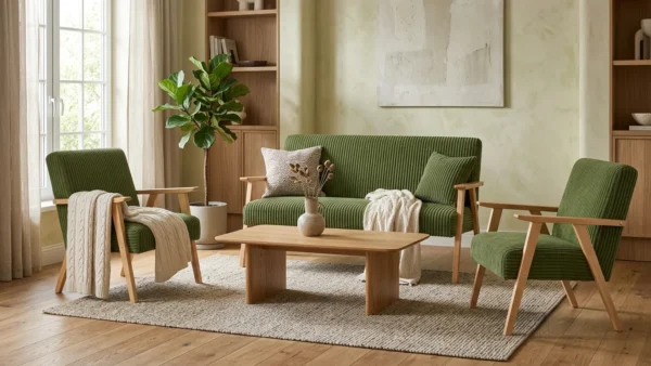 Zestaw wypoczynkowy sofa 2-os 2 fotele welurowy zielony Soler Family Meble — komfort