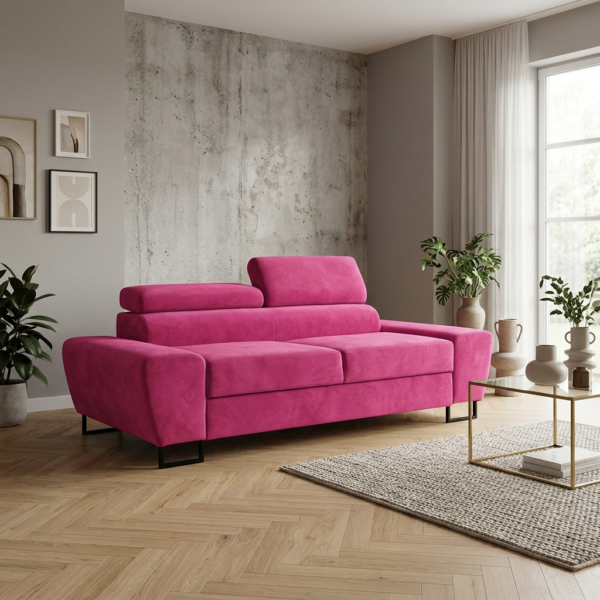 Kanapa sofa rozkładana f spania reg zagłówek różowy Savio 2 os Family Meble — komfort
