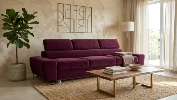 Kanapa sofa rozkładana f spania reg zagłówek burgund Savio 3 os Family — komfort