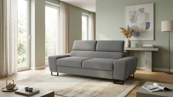 Kanapa sofa rozkładana f spania reg zagłówek sztruks grafit Savio 2 Family — komfort