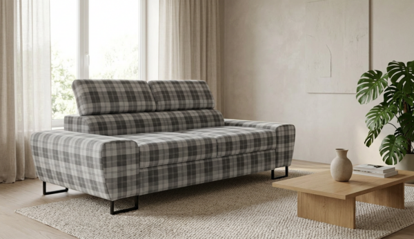 Kanapa sofa rozkładana f spania reg zagłówek pleciona szary Savio 2 Fam — komfort