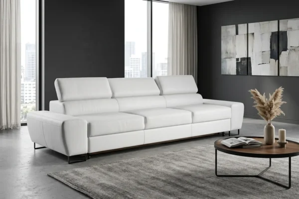 Kanapa sofa rozkładana f spania reg zagłówek ekoskóra biały Savio 3 os — komfort