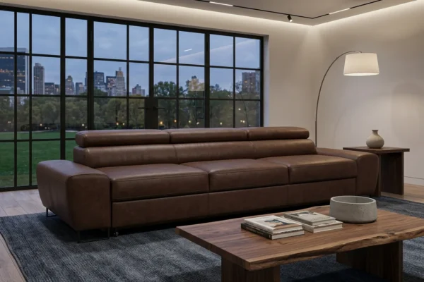 Kanapa sofa rozkładana f spania reg zagłówek ekoskóra brąz Savio Family — komfort