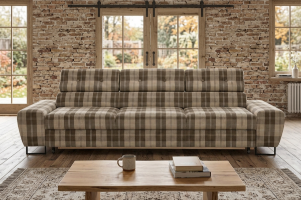 Kanapa sofa rozkładana f spania reg zagłówek pleciona brąz Savio 3 os — komfort