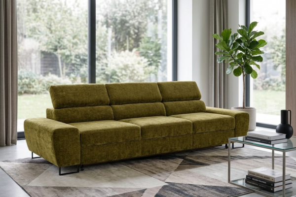 Kanapa sofa rozkładana f spania reg zagłówek szenil welur zielony Savio 3 — komfort