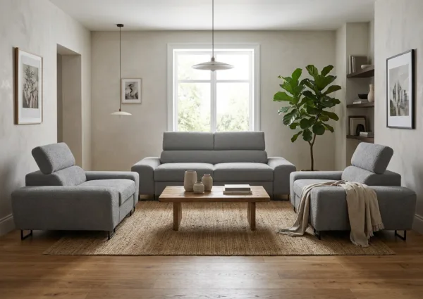 Zestaw wypoczynkowy sofa 2 fotele szary popielaty welur Savio Family Meble — komfort