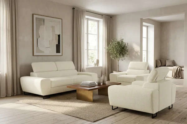 Zestaw wypoczynkowy sofa kanapa 2 fotele beż szenil komfortowy SAVIO Family — komfort