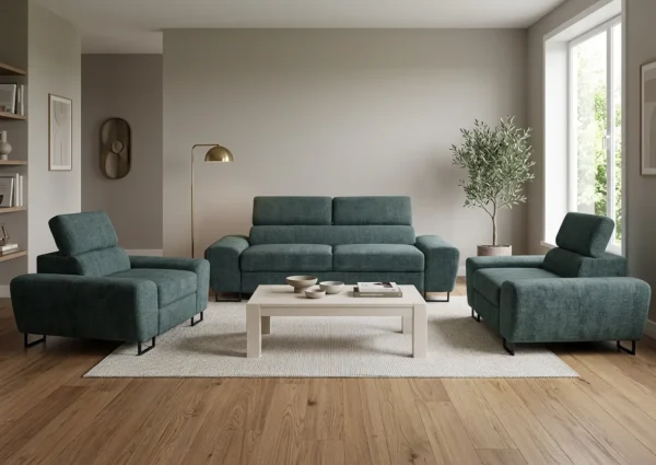Zestaw wypoczynkowy sofa kanapa 2 fotele szary szenil Savio Family Meble — komfort
