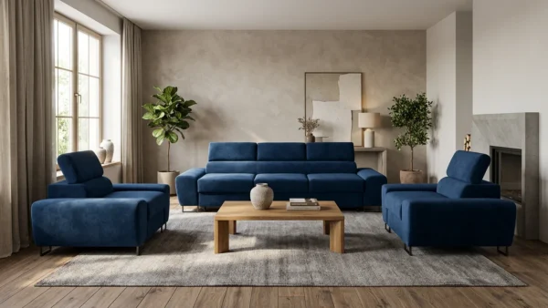 Zestaw wypoczynkowy sofa 3 kanapa fotele niebieski Savio Family Meble — komfort