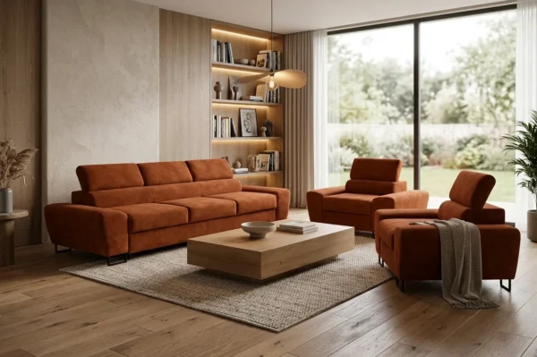 Zestaw wypoczynkowy sofa 3 kanapa fotele salonu welur Savio Family Meble — komfort