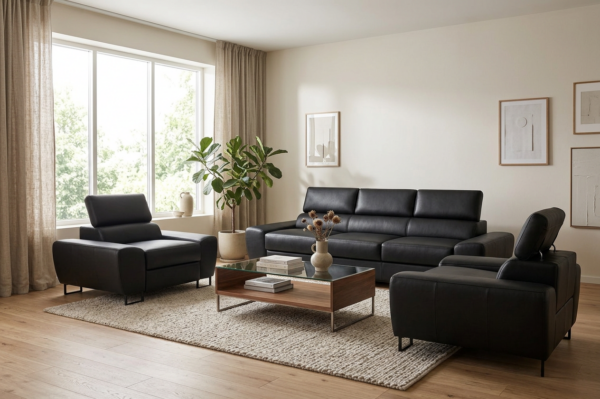 Zestaw wypoczynkowy sofa 3 kanapa fotele czarny ekoskóra Savio Family Meble — komfort