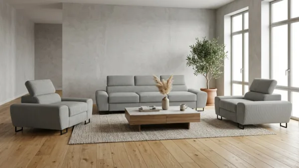 Zestaw wypoczynkowy sofa 3 kanapa fotele szary sztruks Savio Family Meble — komfort