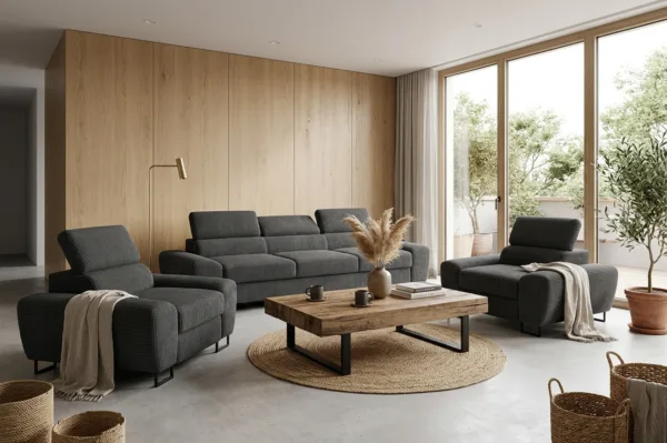 Zestaw wypoczynkowy sofa 3 kanapa fotele czarny sztruks Savio Family Meble — komfort