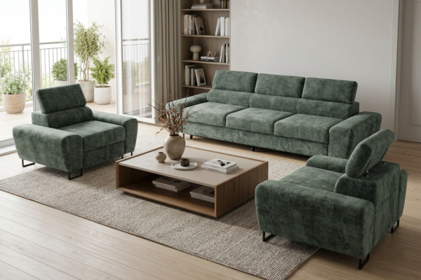 Zestaw wypoczynkowy sofa 3 kanapa fotele szary szenil Savio Family Meble — komfort