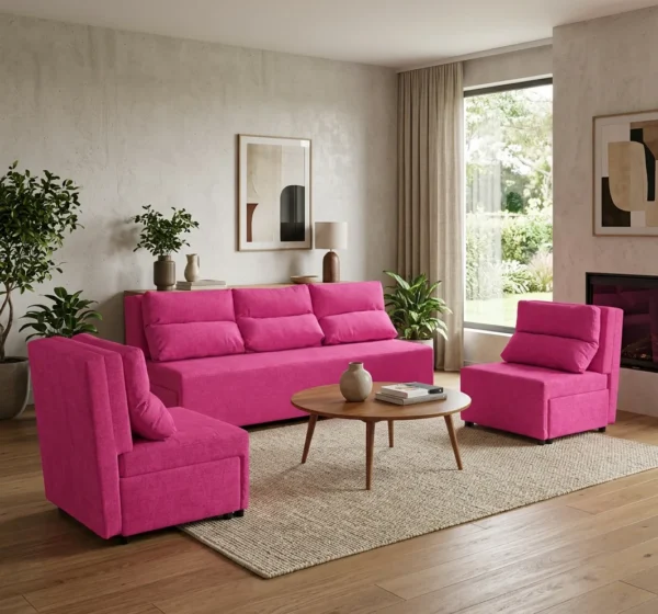 Zestaw wypoczynkowy sofa 3 kanapa fotele różowyfuksja  KIMO Family Meble — komfort