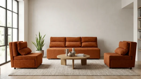 Zestaw wypoczynkowy sofa 3 kanapa fotele miedziany rudy Kimo Family Meble — komfort