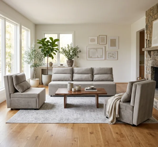 Zestaw wypoczynkowy sofa 3 kanapa fotele szary welur Kimo Family Meble — komfort