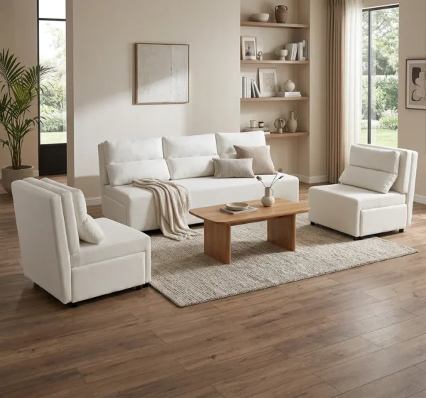 Zestaw wypoczynkowy sofa 3 kanapa fotele biały ekoskóra Kimo Family Meble — komfort