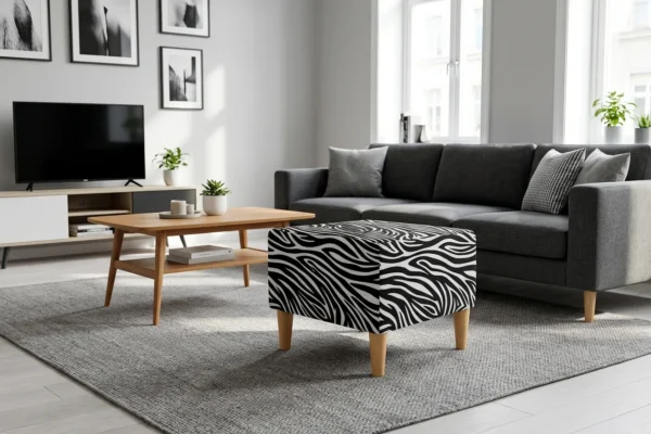 Pufa podnóżek siedzisko kostka dzieci czarno biały zebra Ari Family Meble — komfort