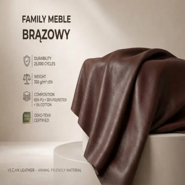 Fotel uszak skandynawski bujany płozach brązowy ekoskóra Gaja Family Meble — tkanina
