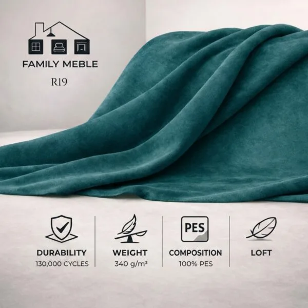 Fotele uszaki skandynawskie podnóżek pufa turkus welur Zoja Family Meble — tkanina