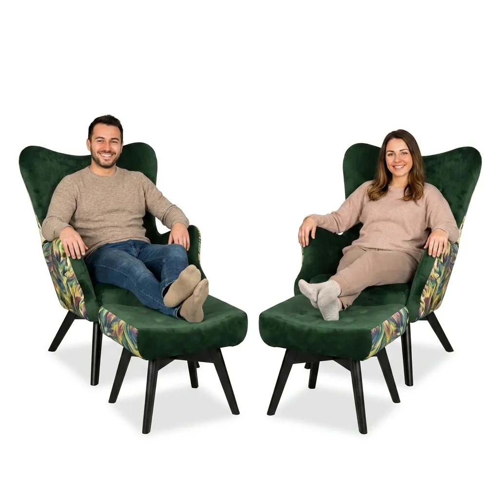 Zestaw 2 foteli uszak skandynawskie z podnóżkami Luna Duo Family Meble