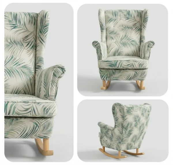 Fotel uszak skandynawski palmy beżowe design style trop Print Family Meble — detale