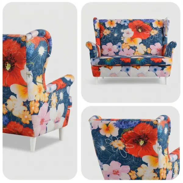 Sofa Kanapa Uszak Skandynawska Kwiaty Maki Designerska salonu Family Meble — detale