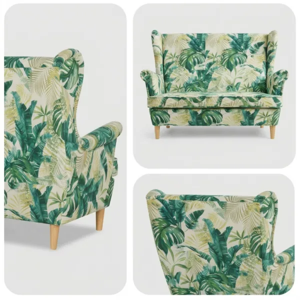 Sofa Kanapa Uszak Skandynawska Tropical Monstera Zielona Welur Family Meble — detale