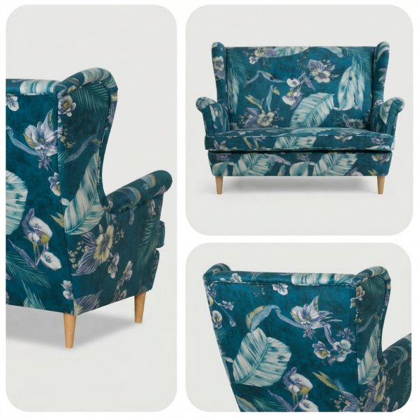 Sofa Kanapa Uszak Skandynawska Niebieska Turkusowa Salon Welur Family Meble