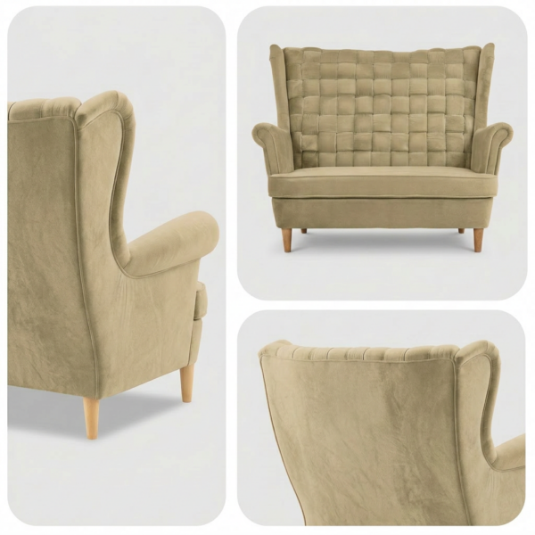 Sofa Kanapa Uszak Skandynawska welurowa sprężynach salon Carol Family Meble — detale