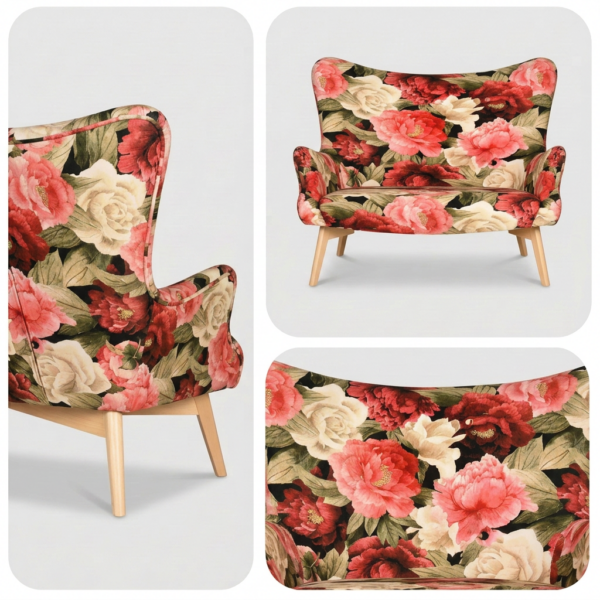 Sofa Kanapa Uszak Skandynawska kwiaty piwonie welur Luna Print Family Meble — detale