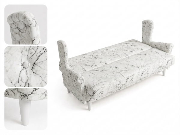 Wersalka Uszak biały marmur wzór carrara nowoczesna Design Family Meble — detale