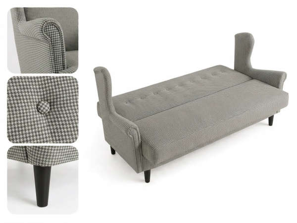 Wersalka Uszak pepita czarno biały pepitka elegancka Design Family Meble — detale