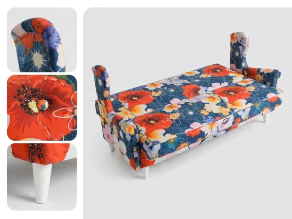 Wersalka Uszak rozkładana pojemnik kwiaty maki designerska BLU Print Family — detale