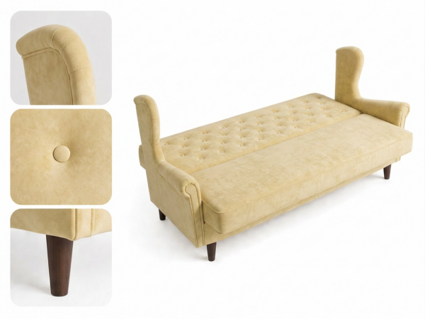 Wersalka Uszak welur pikowany designerska sofa beżowa Diana Family Meble — detale