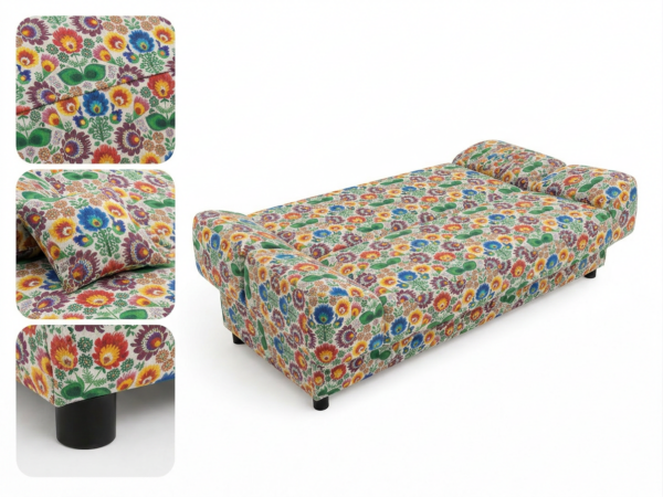 Wersalka rozkładana f spania pojemnik folkowy biały SARA PRINT Family Meble — detale