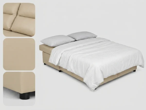 Kanapa 2 os sofa rozkładana spania pojemnik beż ekoskóra Kimo Family Meble — detale