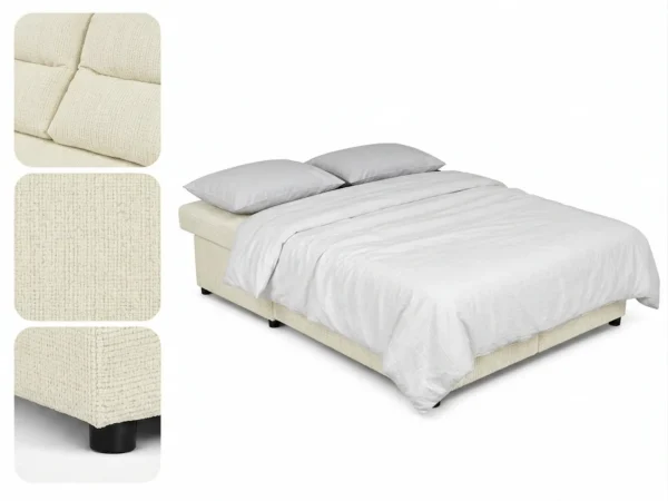 Kanapa 2 os sofa rozkładana spania pojemnik beż welur KIMO Family Meble — detale