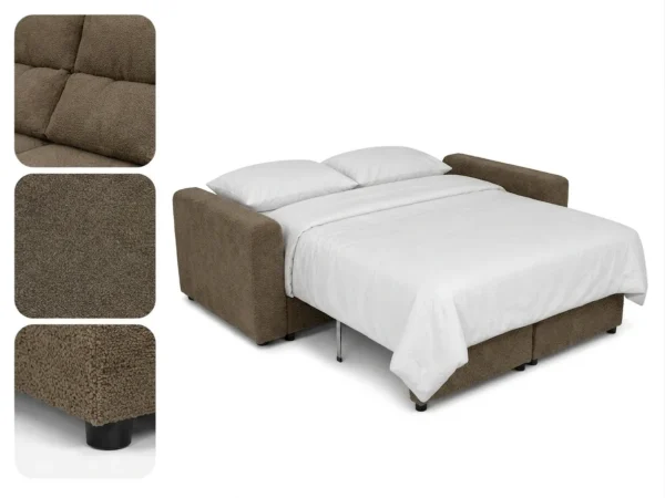 Kanapa 2 os sofa rozkładana spania pojemnik brąz cappuccino welur Komo — detale